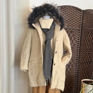 Lodenfrey Vintage Wool Coat Faux Fur Trim Hood Made in Germany Jacket